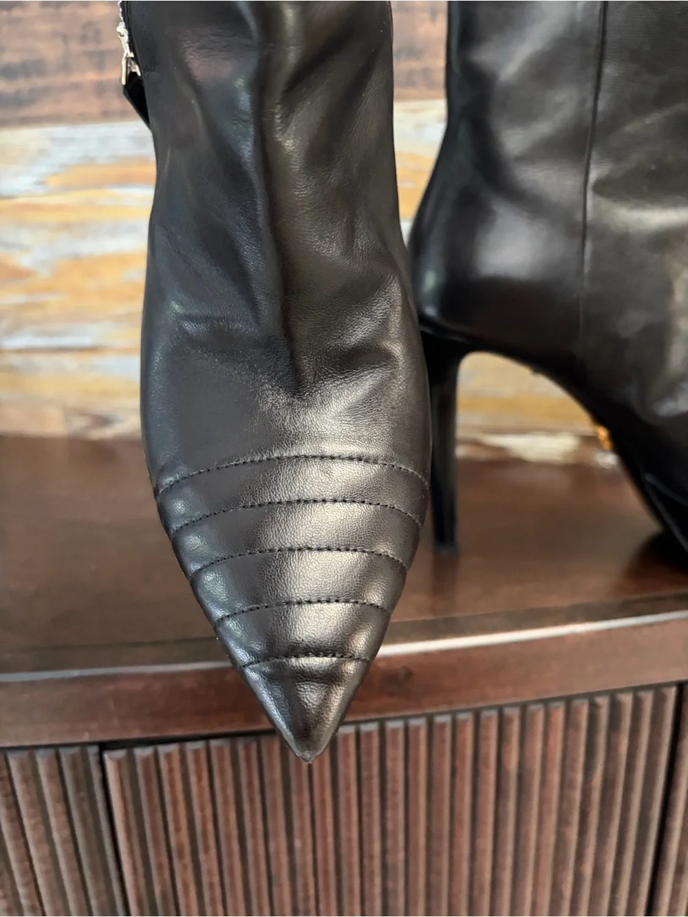 Prada Black Leather Quilted Pointed Platform Ankle Boots
